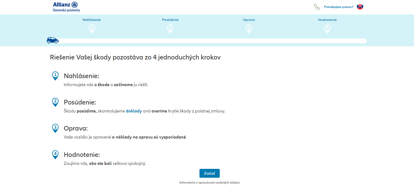 postup pre online riešenie nahlásenia škody na aute 